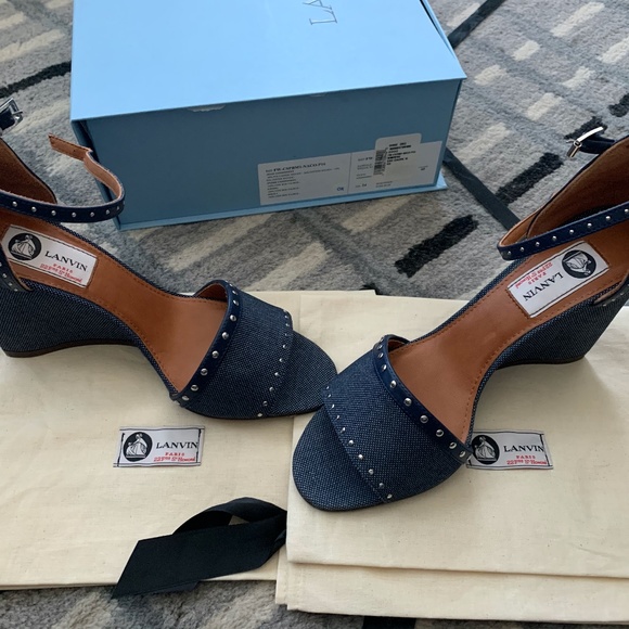 Lanvin Denim Wedge Sandal - Picture 1 of 8
